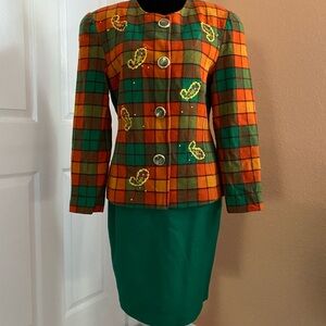 Colorful Plaid Blazer and Skirt Set